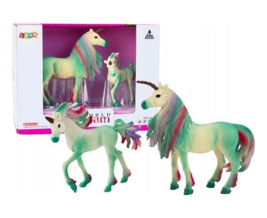 Figurka LeanToys Figurki Kolekcjonerskie Jednorożec z Małym Zielony 2 El Figūriņas un varoņi