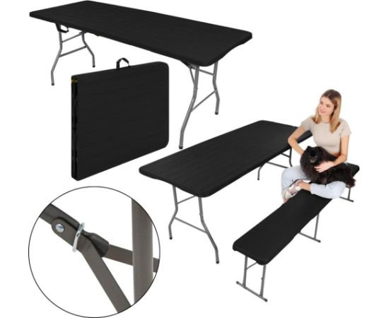 Saska Garden STÓŁ CATERINGOWY SKŁADANY W WALIZKĘ 240x74x74CM 150KG CZARNY Jaunumi -Dārzam