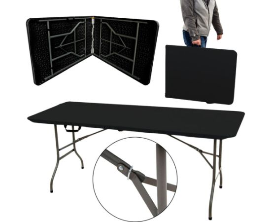 Saska Garden STÓŁ CATERINGOWY SKŁADANY W WALIZKĘ 180x70x74CM MAX.100KG CZARNY Jaunumi -Dārzam