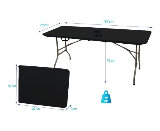 Saska Garden STÓŁ CATERINGOWY SKŁADANY W WALIZKĘ 180x70x74CM MAX.100KG CZARNY Jaunumi -Dārzam