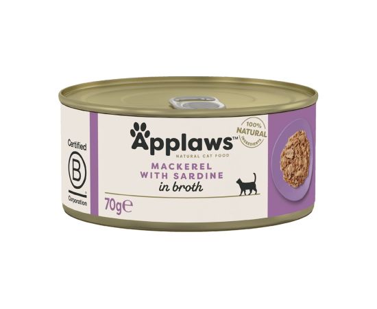 APPLAWS Mackerel with sardine in broth - wet cat food - 70g Kaķu konservi
