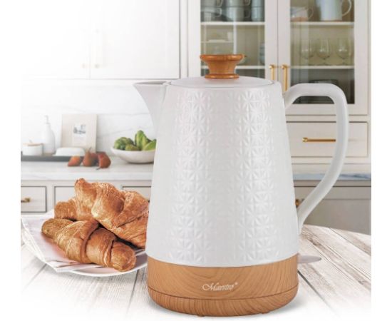 Maestro MR-076 electric kettle 1.8 L 1800 W White, Wood Tējkannas (elektriskās)