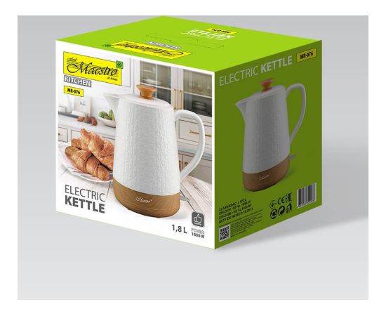 Maestro MR-076 electric kettle 1.8 L 1800 W White, Wood Tējkannas (elektriskās)
