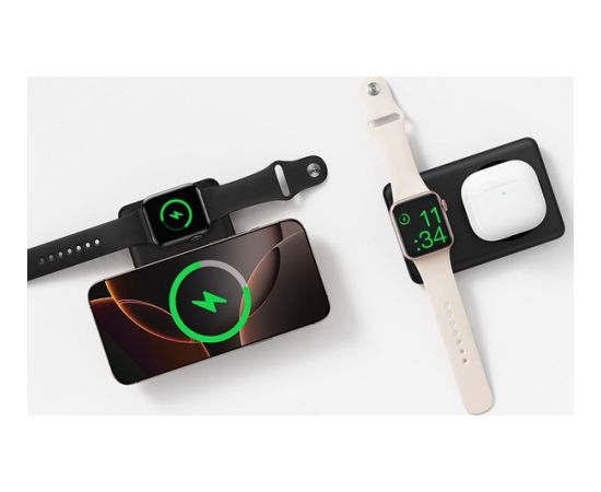 LiPo PowerBank 10000mAh 27W bezvadu QI + iWatch, ar magnētu Magsafe melns EnerFill FR11 BASEUS Power Banks