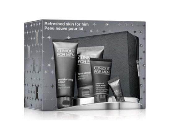 Clinique Clinique For Men Refreshed Skin for Him zestaw peeling do twarzy 100ml + balsam nawilżający 100ml + żel do mycia twarzy 50ml + krem pod oczy 7ml + kosmetyczka Smaržas - NESAKĀRTOTS