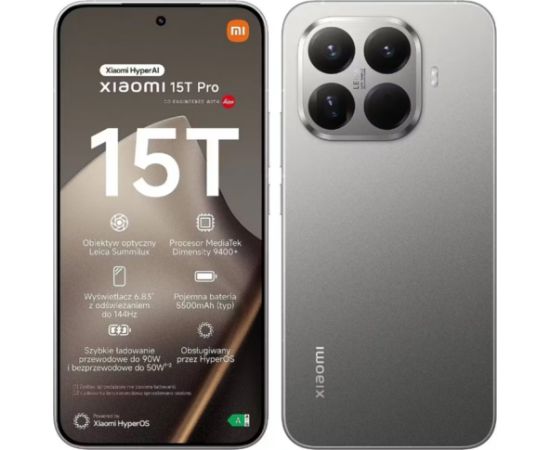 Xiaomi 15T Pro 5G Смартфон 12GB / 1TB Grey Мобильные телефоны