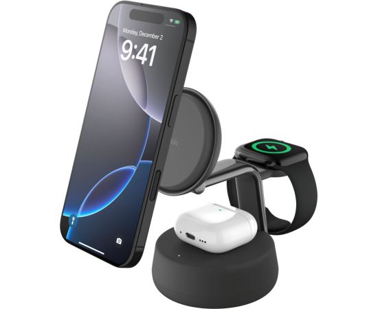 Belkin   UltraCharge Pro 25w Qi2 3in1 Magnetic Charger Charcoal Bezvadu telefonu lādētāji