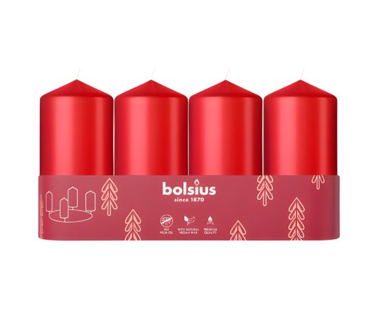 Bolsius Sveces cilindrs 4 gab. Ø100x48mm sarkanas Sveces un svečturi