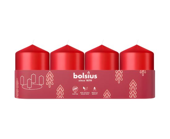 Bolsius Sveces cilindrs 4 gab. Ø60x40mm sarkanas Sveces un svečturi