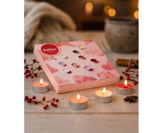 Bolsius Dāvanu komplekts kastītē tējas sveces mix aromāti + stikla svečturi Sveces un svečturi