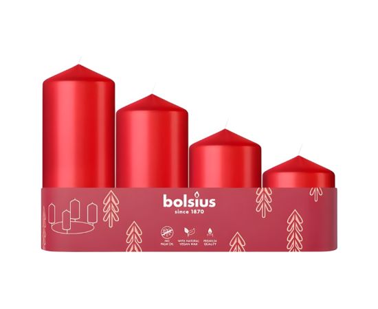 Bolsius Sveces cilindrs 4 gab. Ø120, 100, 80, 60x48mm sarkanas Sveces un svečturi