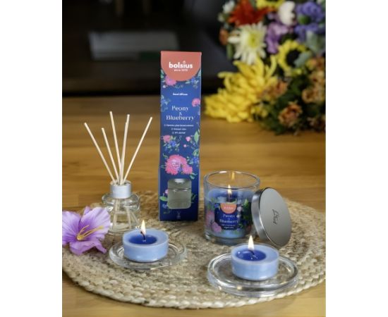 Bolsius Svece arom. stikla gl. Floral Fusion Ø80x72mm peony & blueberry Sveces un svečturi