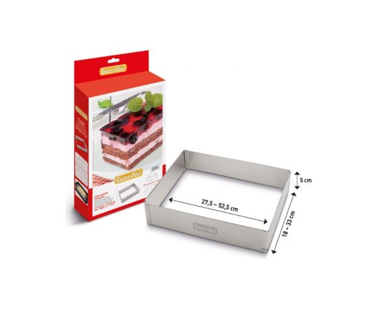 Guardini Кольцо для торта прямоугольное с переменным размером 18х27,5х5см>33х52,5х5см Кондитерская принадлежность