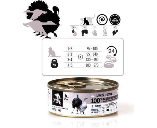 3COTY Turkey with goose For kittens - wet cat food - 80g Kaķu konservi