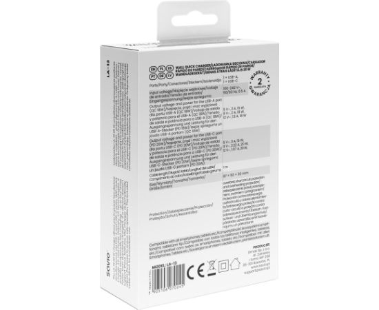 Savio LA-13 mobile device charger Universal White AC Fast charging Indoor Зарядные устройства