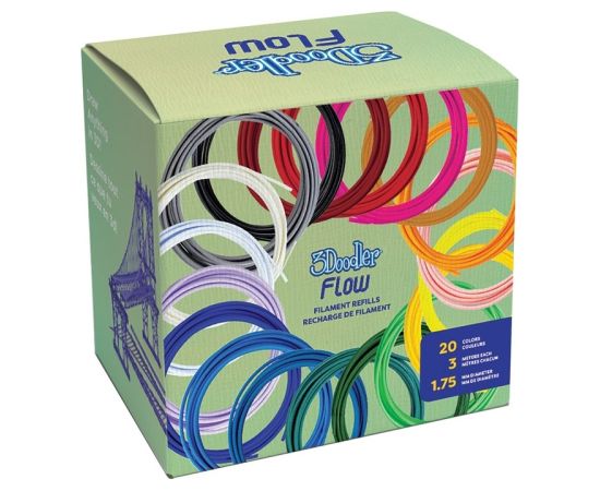 3Doodler Filament FLOW 20 PLA 20 Farben Nachfüllpack Polylactic acid (PLA) Black, Blue, Dark Green, Dark pink, Gold, Green, Lilac, Navy, Orange, Pink, Transparent, White, Yellow 3D Printeri
