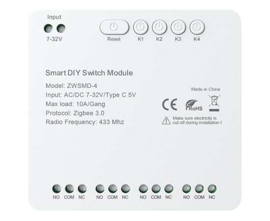 4-channel ZigBee switch module with voltage-free DC 32V contact Avatto ZWSMMD-4-32V Viedie slēdži