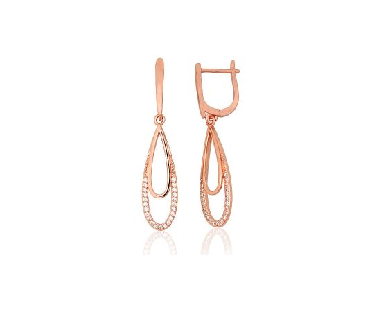 Sudraba auskari ar 'angļu' slēdzēju #2204312(PAu-R)_CZ, Sudrabs 925°, sarkanais zelts (pārklājums), Cirkoni, 3.5 gr. Ar "angļu" slēdzēju