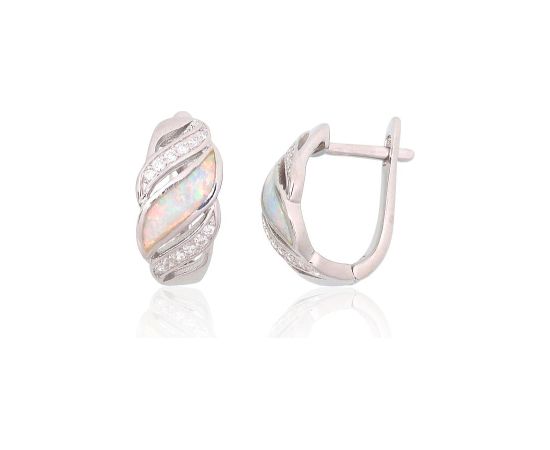 Sudraba auskari-puseti #2204146(PRh-Gr)_CZ+OP-W, Sudrabs 925°, rodijs (pārklājums), Cirkoni, Opalīts, 2.8 gr. Puseti