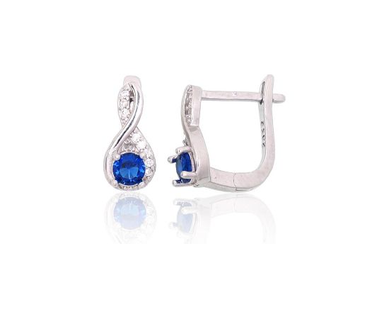 Серебряные серьги на английском замке #2204106(PRh-Gr)_CZ+CZ-B, Серебро 925°, родий (покрытие), Цирконы, 2 гр. Ar "angļu" slēdzēju