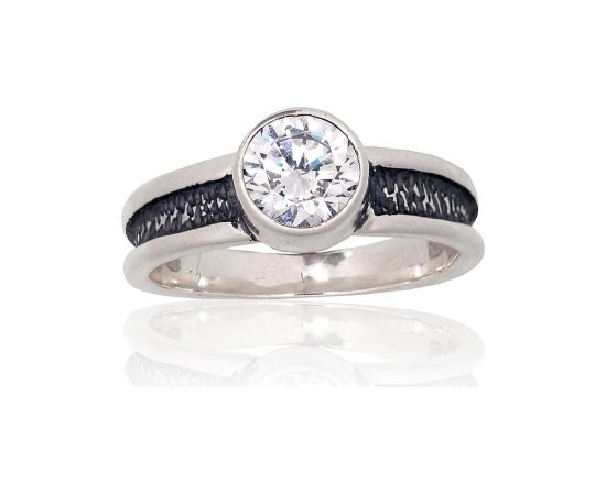 Серебряное кольцо #2101825(POx-Bk)_CZ, Серебро 925°, оксид (покрытие), Цирконы, Размер: 18, 5.3 гр. Sieviešu