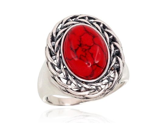 Серебряное кольцо #2101427(POx-Bk)_COX, Серебро 925°, оксид (покрытие), Коралл (Имитация), Размер: 20, 7.6 гр. Sieviešu
