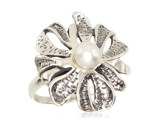 Серебряное кольцо #2101202(POx-Bk)_PE, Серебро 925°, оксид (покрытие), Жемчуг, Размер: 21, 5.5 гр. Sieviešu