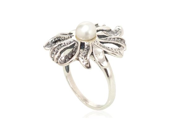 Серебряное кольцо #2101202(POx-Bk)_PE, Серебро 925°, оксид (покрытие), Жемчуг, Размер: 21, 5.5 гр. Sieviešu