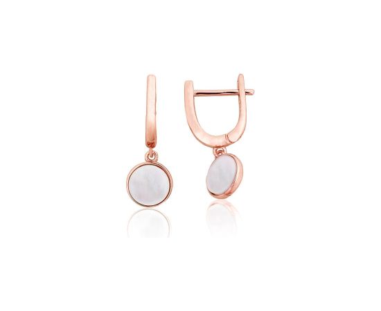 Sudraba auskari ar 'angļu' slēdzēju #2204311(PAu-R)_PL, Sudrabs 925°, sarkanais zelts (pārklājums), Perlamutrs, 2.5 gr. Ar "angļu" slēdzēju