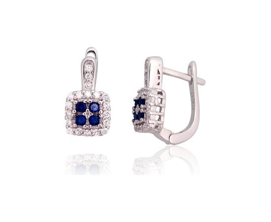 Sudraba auskari ar 'angļu' slēdzēju #2203762(PRh-Gr)_CZ+CZ-B, Sudrabs 925°, rodijs (pārklājums), Cirkoni, 3.2 gr. Ar "angļu" slēdzēju