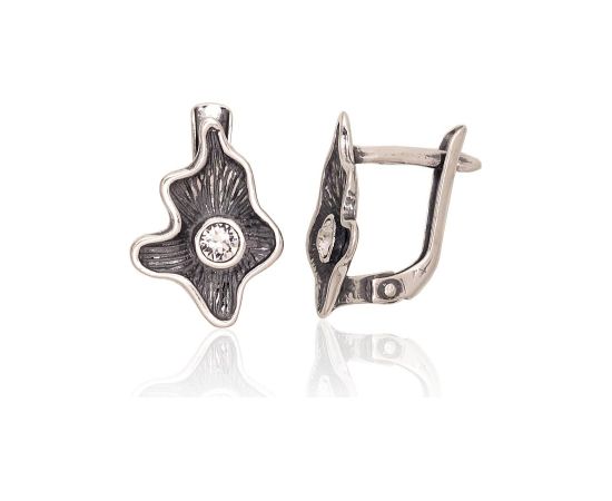 Sudraba auskari ar 'angļu' slēdzēju #2203574(POx-Bk)_CZ, Sudrabs 925°, oksids (pārklājums), Cirkoni, 2.3 gr. Ar "angļu" slēdzēju