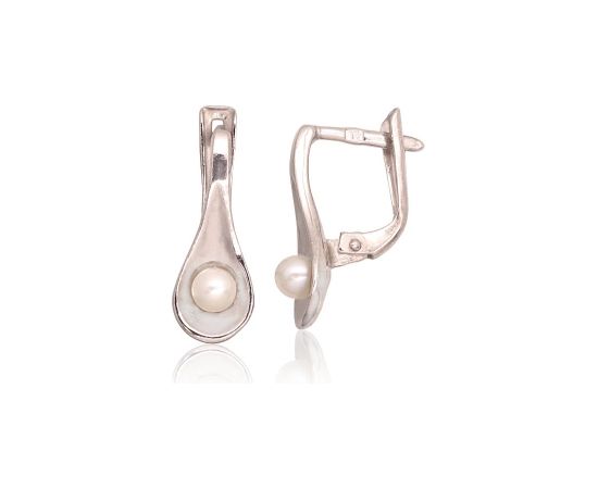 Sudraba auskari ar 'angļu' slēdzēju #2203549(PRh-Gr)_PE, Sudrabs 925°, rodijs (pārklājums), Pērles, 2.3 gr. Ar "angļu" slēdzēju