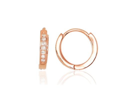 Sudraba auskari ar apaļu aizdāri #2203125(PAu-R)_CZ, Sudrabs 925°, sarkanais zelts (pārklājums), Cirkoni, 2.2 gr. Auskari-riņķīši