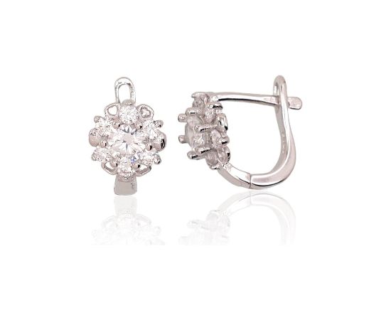 Sudraba auskari ar 'angļu' slēdzēju #2202945(PRh-Gr)_CZ, Sudrabs 925°, rodijs (pārklājums), Cirkoni, 2.3 gr. Ar "angļu" slēdzēju