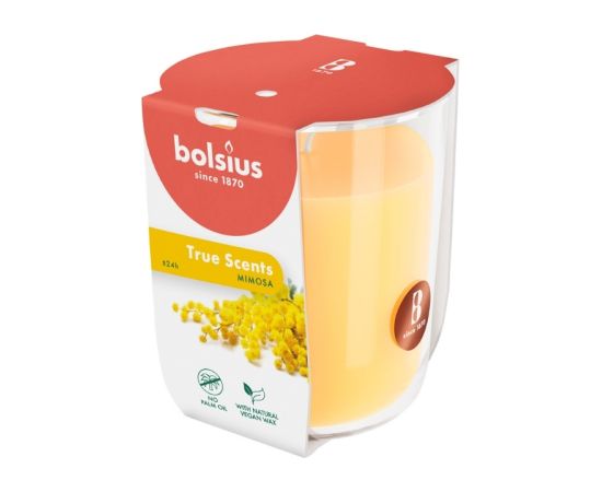 Bolsius Svece arom. stikla gl. True Scents Ø80x73mm mimosa Sveces un svečturi