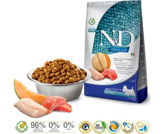 FARMINA N&D Ocean Dog Salmon, Cod, Cantaloupe, Melon Adult Mini - dry dog food - 2.5 kg Suņu barība