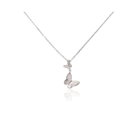 Sudraba kaklarota #2500157(PRh-Gr)_CZ+PL, Sudrabs 925°, rodijs (pārklājums), Cirkoni, Perlamutrs, garums: 42 cm, 2.3 gr. Bez akmeņiem