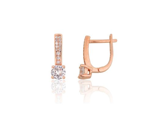 Серебряные серьги на английском замке #2204309(PAu-R)_CZ, Серебро 925°, красное золото (покрытие), Цирконы, 2.4 гр. Ar "angļu" slēdzēju