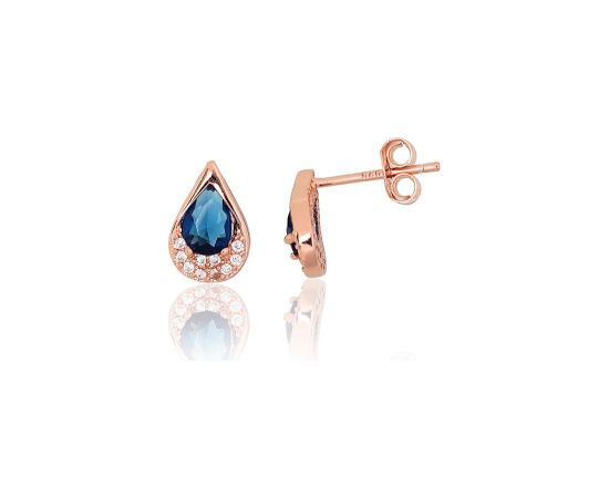 Серебряные серьги-пуссеты #2204297(PAu-R)_CZ+CZ-B, Серебро 925°, красное золото (покрытие), Цирконы, 1.4 гр. Puseti