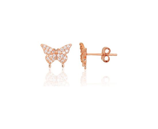 Серебряные серьги-пуссеты #2204296(PAu-R)_CZ, Серебро 925°, красное золото (покрытие), Цирконы, 1.1 гр. Puseti