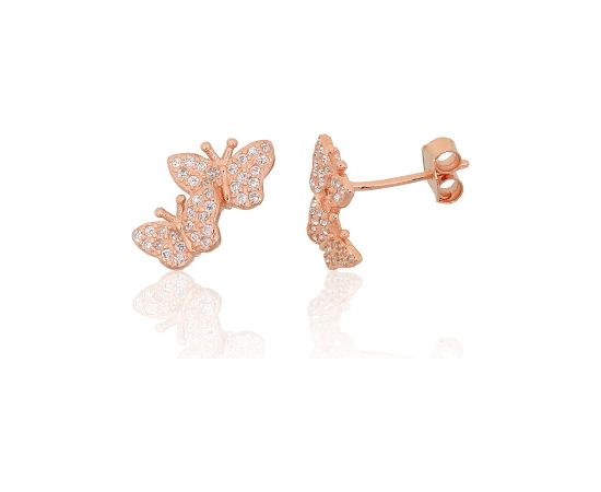 Серебряные серьги-пуссеты #2204295(PAu-R)_CZ, Серебро 925°, красное золото (покрытие), Цирконы, 1.3 гр. Puseti