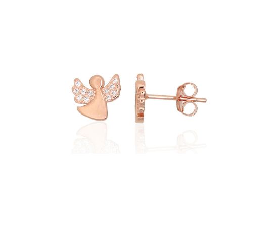 Серебряные серьги-пуссеты #2204294(PAu-R)_CZ, Серебро 925°, красное золото (покрытие), Цирконы, 1.2 гр. Puseti