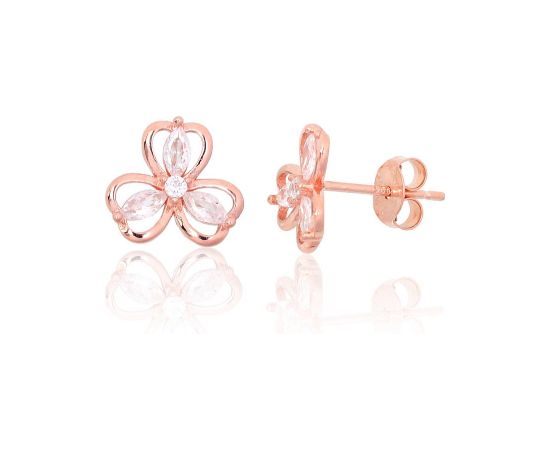 Серебряные серьги-пуссеты #2204137(PAu-R)_CZ, Серебро 925°, красное золото (покрытие), Цирконы, 1.2 гр. Puseti