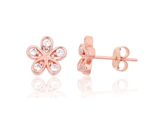 Серебряные серьги-пуссеты #2204136(PAu-R)_CZ, Серебро 925°, красное золото (покрытие), Цирконы, 1.5 гр. Puseti