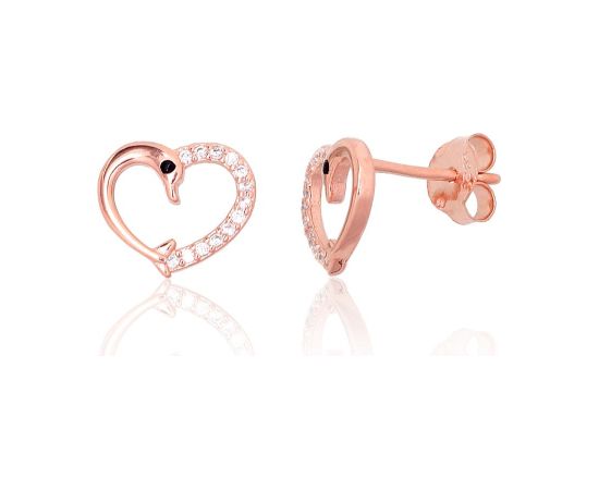 Sudraba auskari-puseti #2204135(PAu-R)_CZ+CZ-BK, Sudrabs 925°, sarkanais zelts (pārklājums), Cirkoni, 1 gr. Puseti