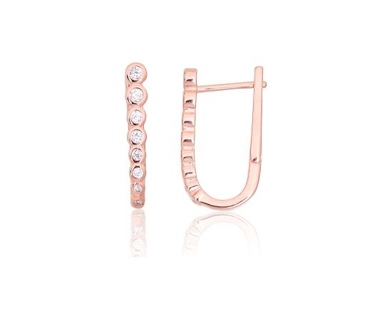 Sudraba auskari ar 'angļu' slēdzēju #2204123(PAu-R)_CZ, Sudrabs 925°, sarkanais zelts (pārklājums), Cirkoni, 2.4 gr. Ar "angļu" slēdzēju