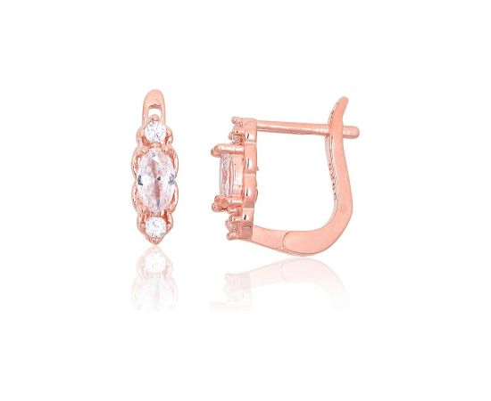 Серебряные серьги на английском замке #2204112(PAu-R)_CZ, Серебро 925°, красное золото (покрытие), Цирконы, 1.6 гр. Ar "angļu" slēdzēju