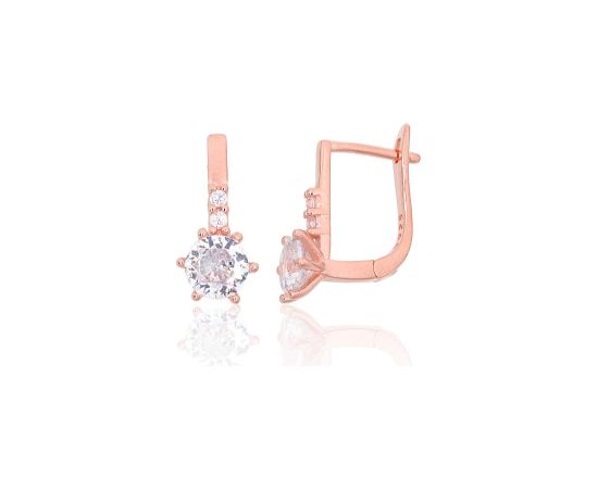 Серебряные серьги на английском замке #2204105(PAu-R)_CZ, Серебро 925°, красное золото (покрытие), Цирконы, 1.8 гр. Ar "angļu" slēdzēju