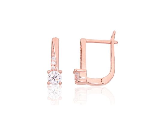 Серебряные серьги на английском замке #2204103(PAu-R)_CZ, Серебро 925°, красное золото (покрытие), Цирконы, 1.8 гр. Ar "angļu" slēdzēju