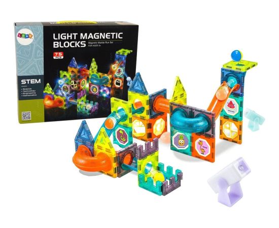 Leantoys Świecąca Zjeżdżalnia Dla Kulek Klocki Magnetyczne 75 Elementów Konstruktori 